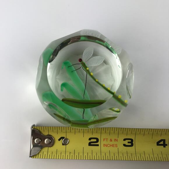 Perthshire 1986C Aventurine Dragonfly Faceted Clear Lampwork Insect Paperweight - Picture 8 of 13